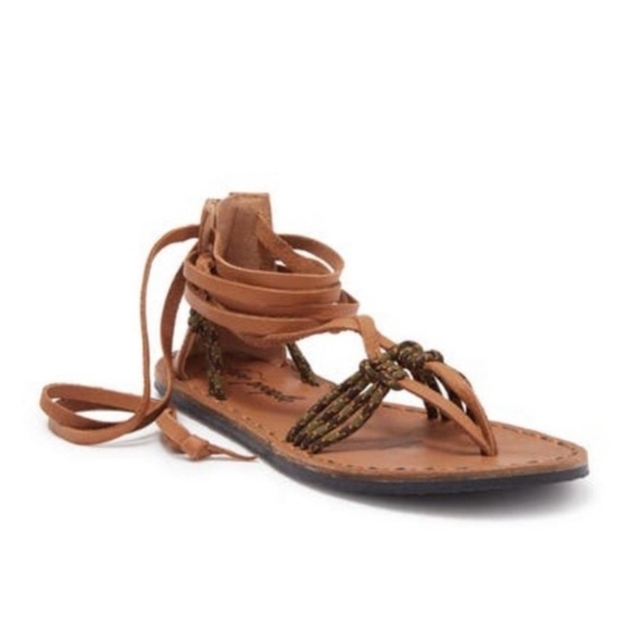 FREE PEOPLE LA JOLLA BOHO WRAP FLAT SANDALS TAN SZ 10 - Picture 1 of 6